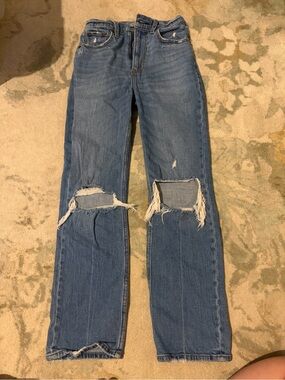 Abercrombie & Fitch Medium Blue Distressed Straight-Leg Jeans